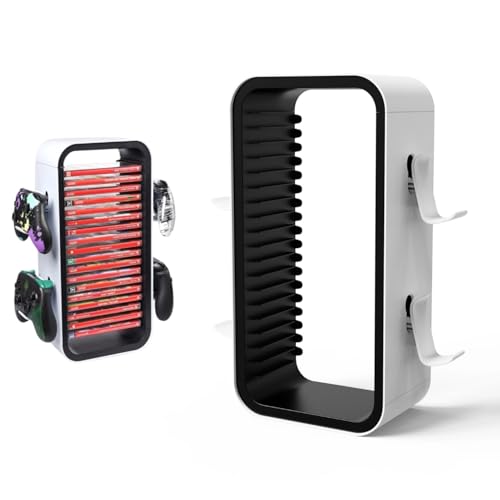 NCONCO Universal Games Storage Controller Organizer Speichert 18 Spiele Mit Controller Halter für bis zu 4 Gamepads. Gaming Zubehör für PS5, PS4, PS3, Xbox X/S/One, Switch, Blue Ray, DVD