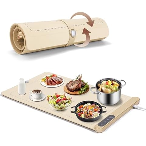 Large Food Warming Mat, Electric Warming Tray, Food Warmer for Parties Buffets, Silicone Food Heating Mat, Food Warmer Plate for Sabbath, Family Gatherings, Holidays, Daily Use with 6 Temperature Cover