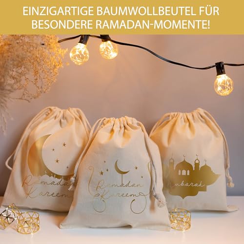 TOBJA Ramadan Kareem Sacs cadeaux en coton Doré 25 x 30 cm Pour cadeaux du Ramadan Plus grands et réutilisables – vue 3