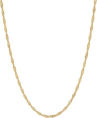 ITALIAN FASHIONS REAL Solid 14K or 10K Yellow or White Gold 1.1mm - 1.5mm - 2.0mm Diamond-Cut Singapore - Singapore Bar Chain Necklace with Lobster Claw Clasp | Multiple Lengths Available | Men Women | MADE IN ITALY