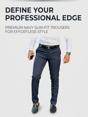Image of Mens Solid Polyester Twill Slim Fit Formal Pants | Lightweight and Breathable Fabric | Flat Front Design | Ideal for Office, Travel & Semi-Formal Occasion