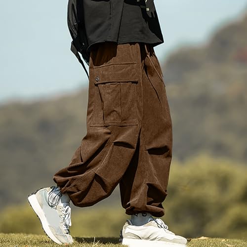 Men's Fleece Corduroy Pants with Cargo Pocket Winter Elastic Waist Joggers Sweatpants Baggy Slacks Casual3