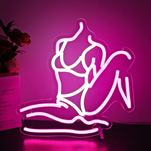 Image of Pink & White Neon Sign for Wall Decor Led Light Sign Neon Light for Room Party Home Wall Decor USB Powered - Lady