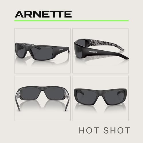 Image of ARNETTE Hot Shot AN4182 Rectangle Sunglasses for Men | In Shiny Black & Rubber Black. Polarized options available. Bonus kit: cleaning spray, cloth, screwdriver & mirror.