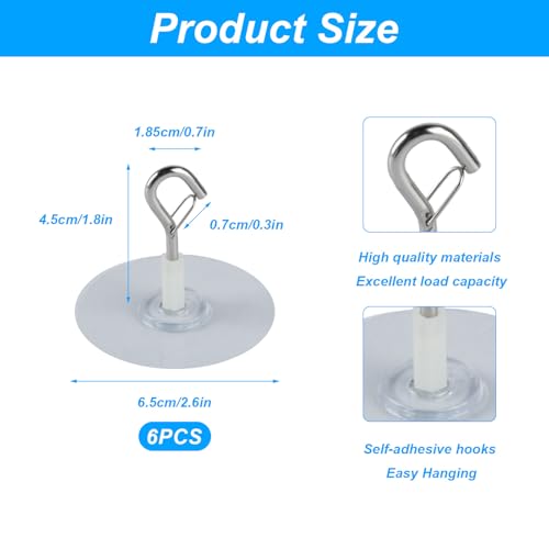 XhjzgcTech 6 Stück Klebehaken Extra Stark Deckenhaken Selbstklebende Deckenhaken Ohne Bohren, Schwerlast Decke Wandhaken Mit Sicherung für Bad Küche Büro Pflanzen Blumentöpfe Dekorative Lampe