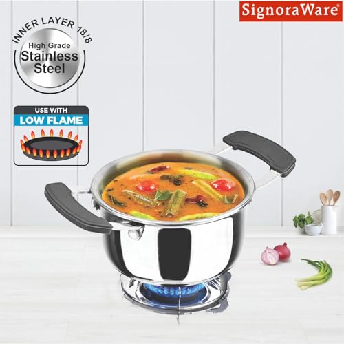Image of SignoraWare Artista Stainless Steel Cookware Mini Stewpot | Compact Size |Ideal for Cooking Sauces & Gravies | Best for Melting Butter or Chocolate | Great for Steam or Cook Small Puddings & Custard