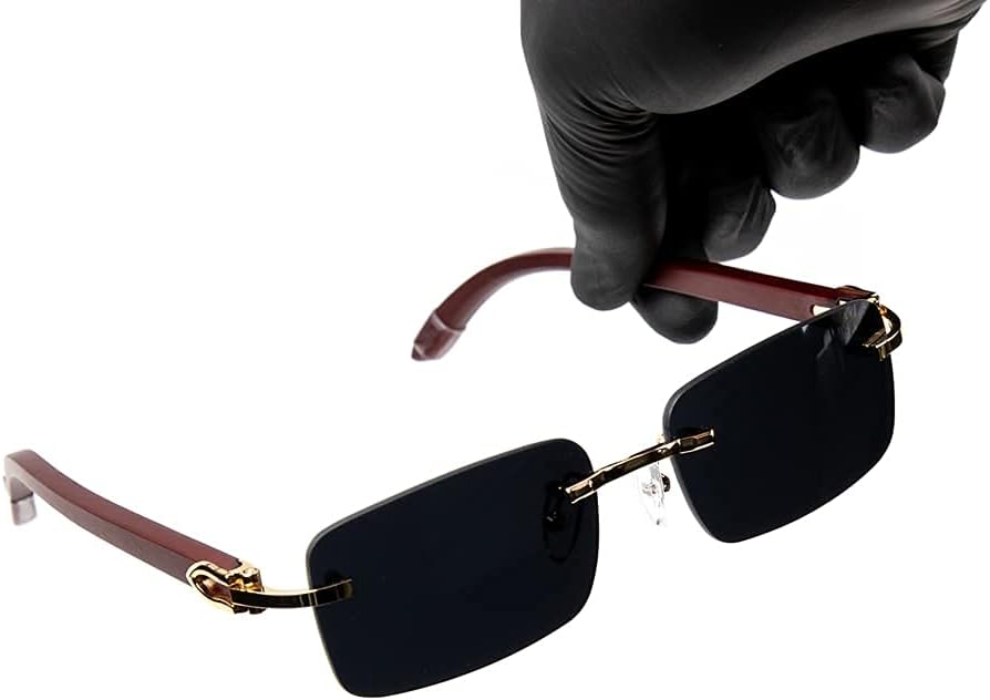 Dark Black Rimless Gold Frame Vintage Designer Buffs Sun Glasses Y2K Trendy Cool Hip Hop Rectangular Sunglasses For Men Women Square Retro 90s Old School Frameless Shades - Image 4