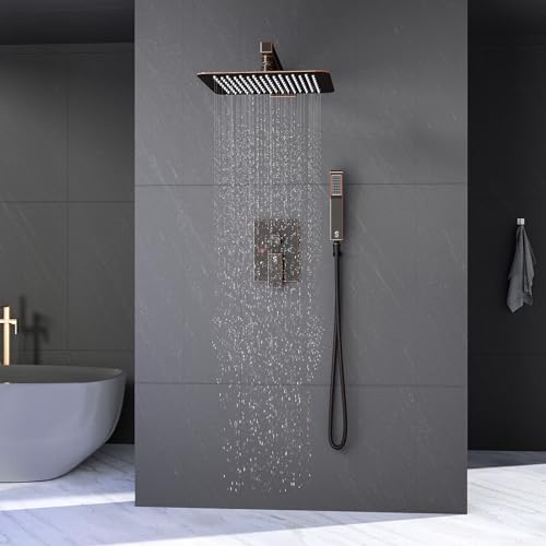 Sr Sun Rise SRSH-ORBD1203 Oil Rubbed Bronze Shower System 12 Inches Brass Bathroom Luxury Rain Mixer Shower Combo Set Wall Mounted Rainfall Shower Head System Shower Faucet Rough-In Valve Body And Trim Included thumb #1