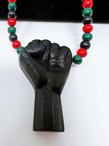 Hip Hop Black Rising Fist Pendant 8mm 24, 27, 30, 36 inches Wooden Bead Necklace4