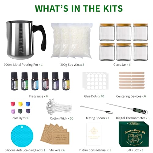 Aeraroma Candle Making Kit for Adults, Soy Candle Making Kit for Beginner - DIY Starter Candle Making Supplies with 900ml Candle Make Pouring Pot & Glass Jars, Perfect for Home Decorations — view 2