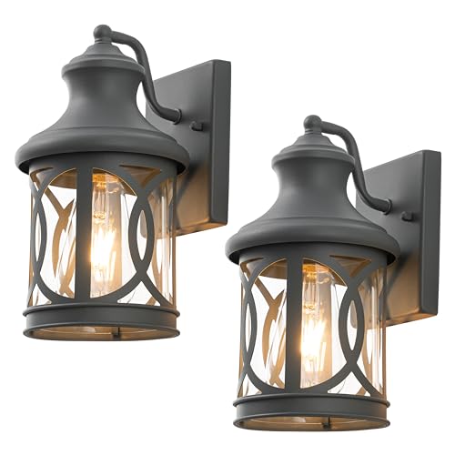 2-Pack Outdoor Wall Lights, Porch Lights, Waterproof Outdoor Wall Sconce, Exterior Light Fixture Grey Finish with Clear Glass Shade for Garage Patio Front Door Balcony, 12in.