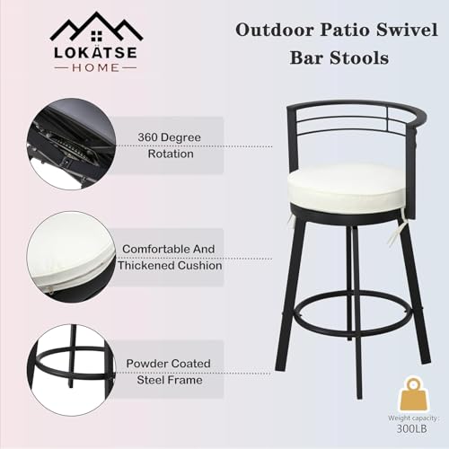 Image of LOKATSE HOME 4 Pieces Outdoor Swivel Bar Stools Set Armless Bistro Furniture Patio Height Metal Chairs with Cushion