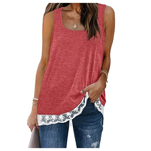 Women's Tunic Tank Tops for Leggings Scoop Neck Sleeveless Tees Coral L