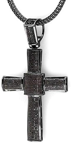 Dazzlingrock Collection 3.00 Carat (ctw) Black Diamond Micro Pave Mens Hip Hop Style Religious Cross Pendant Necklace, FREE CHAIN, Sterling Silver