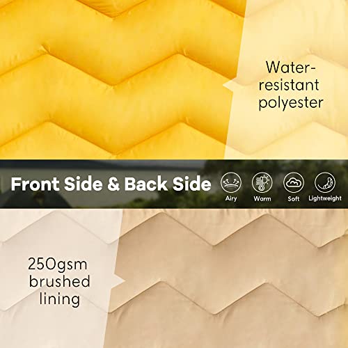 Unikome Outdoor Packable Camping Blanket, Lightweight Travel Blanket Waterproof Warm Camping Blanket For Hiking, Camping, Puffy Alternative Down Camping Blanket With Corner Loops, 75"×52", Yellow #TOP3