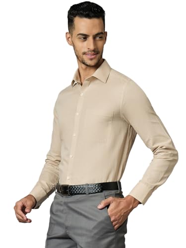 Image of LOUIS STITCH Mens Beige Cotton Linen Full Sleeves Regular Fit Formal Shirt (US402-S1-BERF)