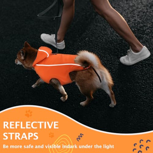 Vejaoo Regenmantel Hund Wasserdicht, Reflektierend Regenjacke mit Kapuze für Hund, Verstellbare Winddicht Regenjacken für Kleine Mittelgroße Groß Hunde Spaziergäng XZ015(Orange,M)