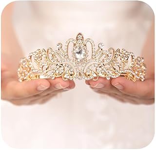JWICOS Gold Crystal Tiara Crown for Women and Brides Elegant Princess Crown with Combs Tiaras for Women Bridal Wedding Prom Birthday Hair Accessories for Brides and Bridesmaid (Gold)