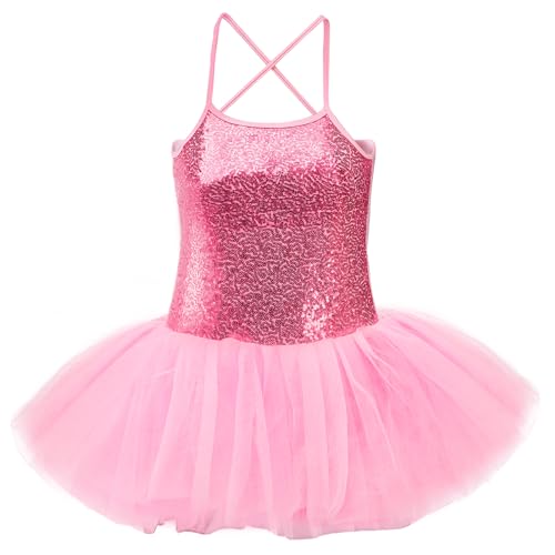 Sequin Ballet Tutu Dress for Girls, Sparkly Straps Ballet Leotards, Ballerina Skirt with Straps and Shinny Sequins