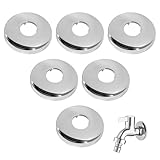 6 Pezzi Rosetta Rubinetto Doccia in Acciaio Inox Ø 75mm x (3/4") Ø 26mm x 15mm, Copri Tubo e Finitura per Rubinetti a Parete, Miscelatore Acqua Calda e Fredda, Installazione Bagno e Cucina