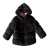 AMhomely Faux Fur Jacket Kids-Fluffy Hooded Jacket Girls-Shaggy Fur Coat,Thick Furry,Warm,Long Sleeve,Solid,Windproof,Winter Coats for Children 3-14 Years Party A Black 9-10 Years