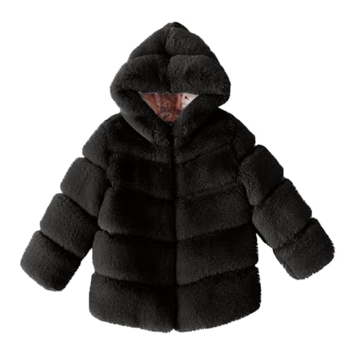 AMhomely Faux Fur Jacket Kids-Fluffy Hooded Jacket Girls-Shaggy Fur Coat,Thick Furry,Warm,Long Sleeve,Solid,Windproof,Winter Coats for Children 3-14 Years Party A Black 9-10 Years