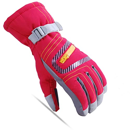 FUUBAMB00 Hiver Chaud Snowboard Ski Gants Imperméable Ski Respirant Épaissir Chaud Mitaines De Neige pour Hommes, Femmes, Enfants,Red,L(Palm10cm)