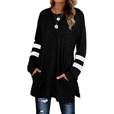 XIEERDUO Casual Sweatshirts For Women Loose Top Long Sleeve Tunic Shirts Baggy Tops Black 2XL Cover