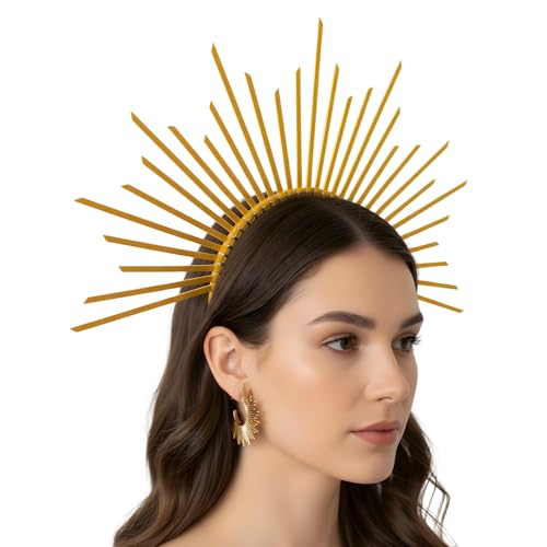 DHDHCPZZ 2 Stück Sonne Kostüm Set Sonne Kostüm Damen with Kopfbedeckungen und Ohrringe Kopfschmuck Gold Geeignet für Kostüms Liebhaber und Dress up Party