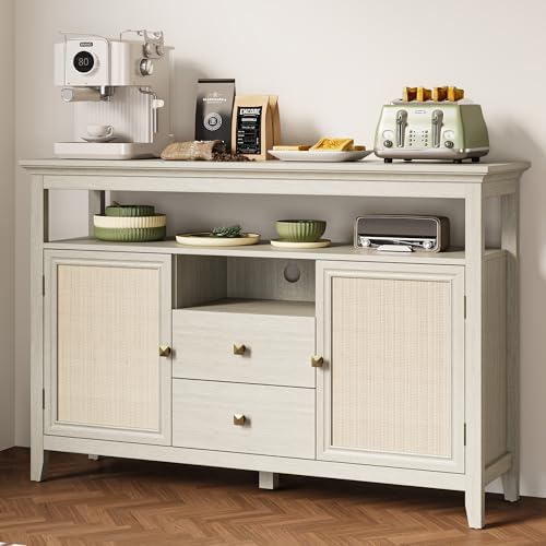 RoyalCraft White Buffet with Storage, 53" Boho
