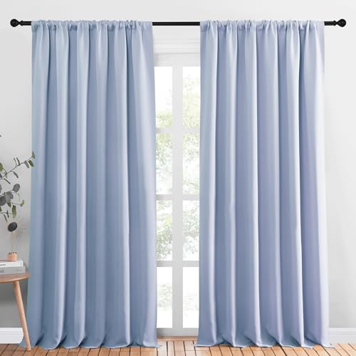 NICETOWN Blackout Curtains Window Draperies, Vintage Blue, Set of 2, 70 by 95 inches Long, Window Treatment Thermal Insulated Solid Room Darkening Drapes for Bedroom
