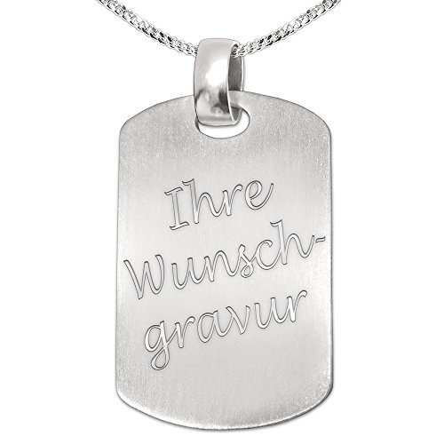 CLEVER SCHMUCK Set mit Gravur Ketten für Männer massive Dog Tag 40 mm Platte und Kette Panzer ca. 2 mm breit Länge wählbar STERLING SILBER 925 mit Etui anthrazit