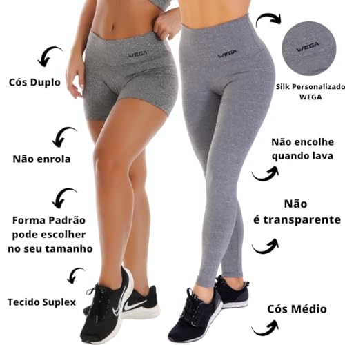 Kit Calça E Short Fitness Suplex Roupa Academia Feminina Cós Alto Pala Dupla Bermuda Leggging Treino