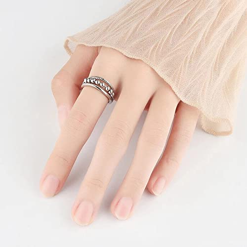 Lnieer 925 Sterling Silver Anti Anxiety Ring For Women Men Anxiety Relief Ring With Beads Spinning Rings For Anxiety Fidget Spinner Anxiety Ring Adjustable Minimalist Rings (Silver-C) #TOP6