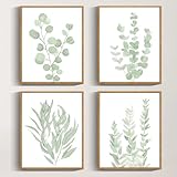 Drsoum Framed Botanical Plant Canvas Wood Wall Art Light Green Sage Wall Decor Eucalyptus Leaf Picture for Bedroom Living Room Bathroom Office 8”x 10” x 4pcs