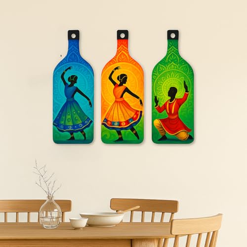 Image of GENXTRA Rhythm in Colors - Kathak Dance Wall Art Set Bottle Shape Wooden Wall Hanging for Home Decor | Decoration Items for Home | Art Item for Office | Decorative Mdf Wall Hanging (BH3-03)