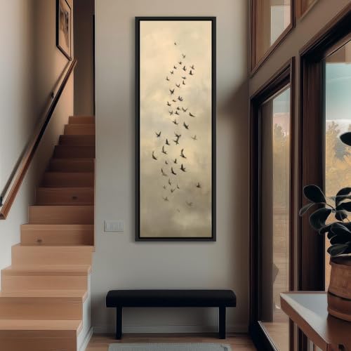 Décoration murale sépia oiseaux vol vertical toile 40x120cm - 4