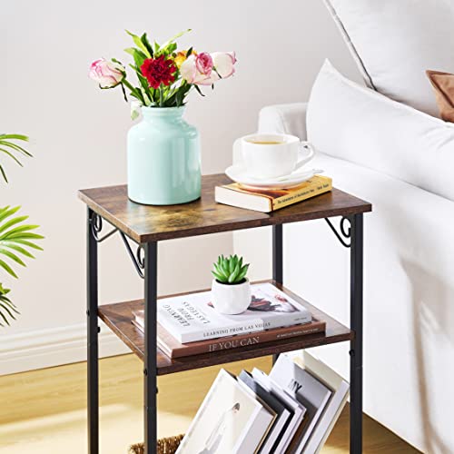 Hoctieon 3 Tier Tall End Table, Slim Night Table, Narrow Side Table With Storage, Nightstand For Small Spaces, For Living Room, Bedroom, Sofa Couch, Hall, Easy Assembly, Rustic Brown #TOP7