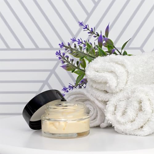 Cornucopia 15-Milliliter Clear Glass Balm Jars (12-Pack); 1/2 oz Cosmetic Jars with Lined Black Plastic Lids2