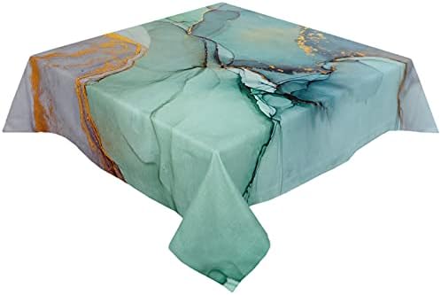 WARM TOUR Marble Table Cloth Square Waterproof Tablecloth Teal Turquoise Gold Texture Washable Table Cover Mat for Kitchen Dinner Holiday Party Picnic