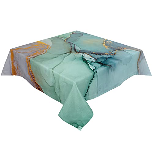 Warm Tour Marble Table Cloth Square Waterproof Tablecloth Teal Turquoise Gold Texture Washable Table Cover Mat For Kitchen Dinner Holiday Party Picnic #TOP1