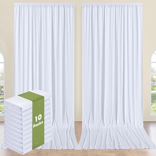 Image of 10 Panels 5x14ft White Backdrop Curtains for Parties, Wrinkle Free Polyester White Photo Backdrop Drapes 14 ft Long Back Drop Cloth for Wedding Birthday Photography Background Party