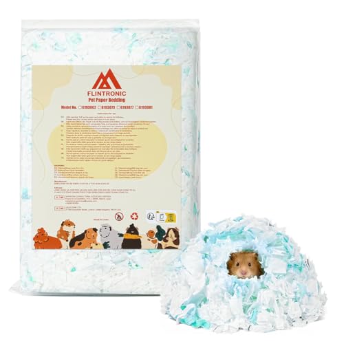 Flintronic 99% Dust-Free Paper Small Pet Bedding with Odor Control, 15L, Hamster Bedding, Small Animal Beddings, Paper Beddings for Rat, Syrian Dwarf, Rabbit, Hamster Hedgehog