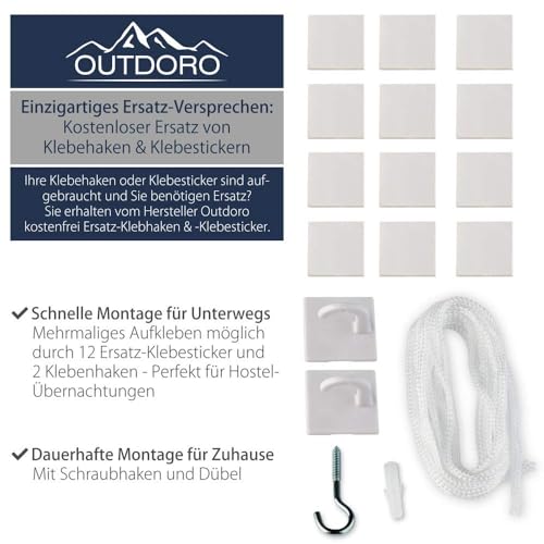 Outdoro Moskitonetz inklusive Klebehaken für Zuhause und Reisen extra-groß für Doppelbett & Einzelbett, Betthimmel