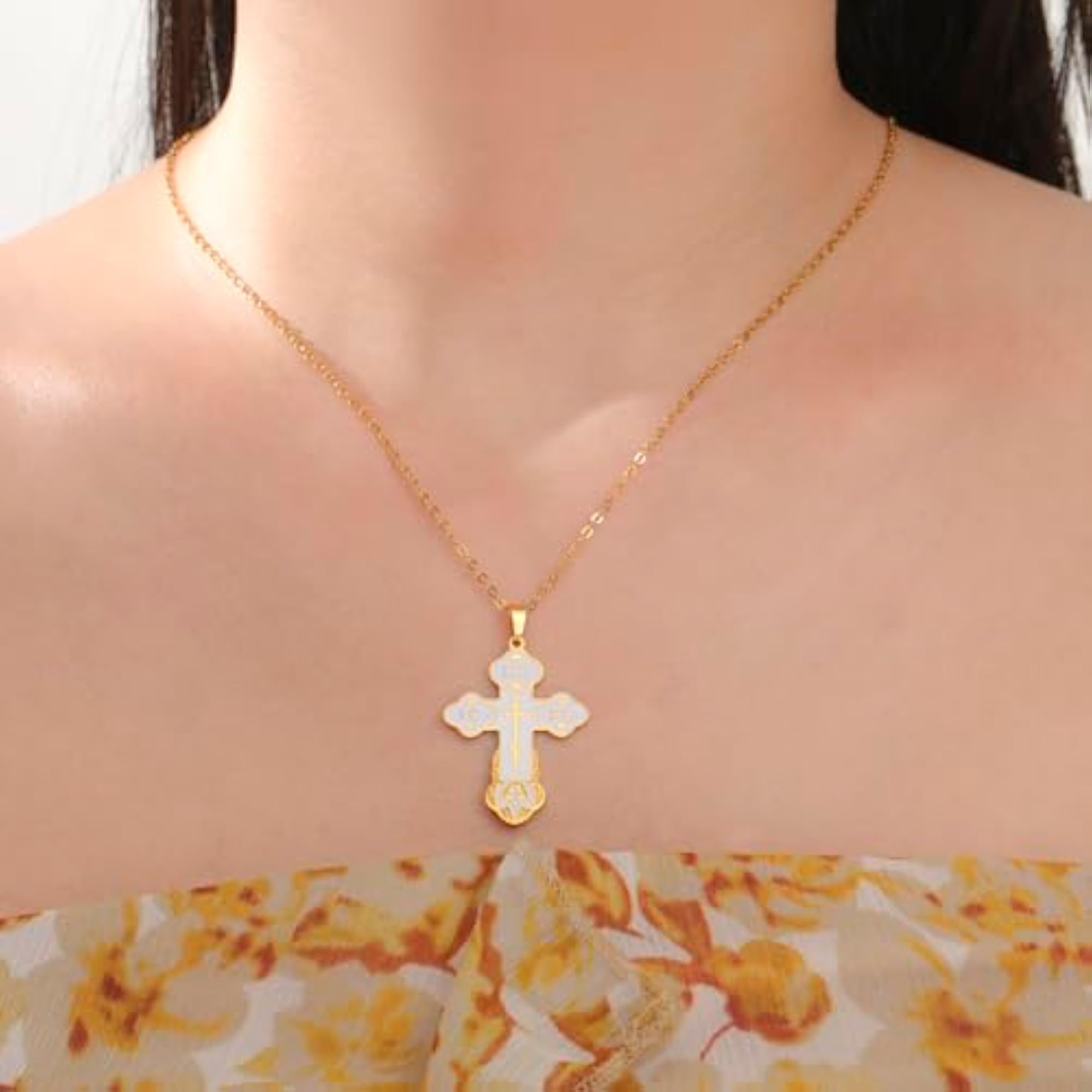 Cross Necklace Russian Orthodox Crucifix for Men and Women