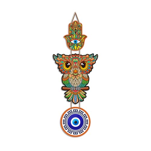 Image of Artvibes Colorful Owl Evil Eye Wall Hanging for Home Entrance | Lucky Owl Nazar Battu MDF Hanging Decor | Vastu Decorative Wall Art for Living Room | Bedroom | Office & Balcony | Gift Item (WH 8526N)