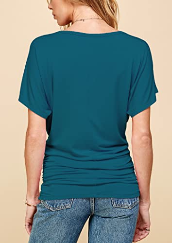 Mbj Wt817 Womens Dolman Drape Top With Side Shirring M Teal #TOP4