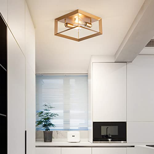 Brfaixla 2 Pack Gold Semi Flush Mount Ceiling Light Fixture 11" Modern Industrial Square Metal Close To Ceiling Light Farmhouse Lighting Fixture For Kitchen Island Living Dining Room Bedroom Foyer #TOP5