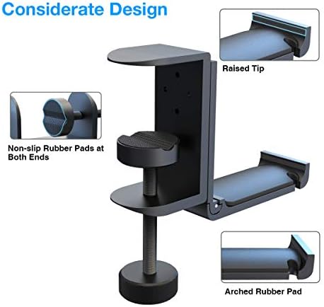 Foldable Headphone Hanger Headset Holder,Universal Aluminum Gaming Headphone Stand Under Desk Hanger Hook Clamp with Cable Organizer,Multi-function Headphone Bracket Mount,Black