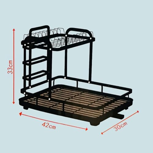 Image of Amazon Brand - Umi 2-Tier Dish Drying Rack with Cutlery Holder for Kitchen Counter, Kitchen Storage Rack, Utensil Rack, Cups and Plates Storage Organizer, Rotating Drainer Board (42x30x33cm)